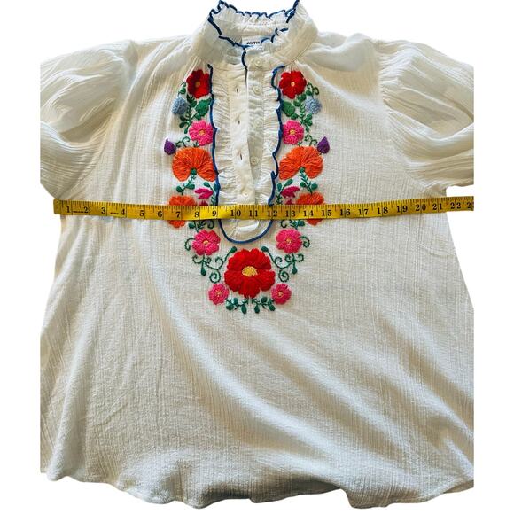 Antik Batik Clotilda Hand-Embroidered Floral Cotton Crepe Blouse White - 42 (L) - Picture 10 of 11